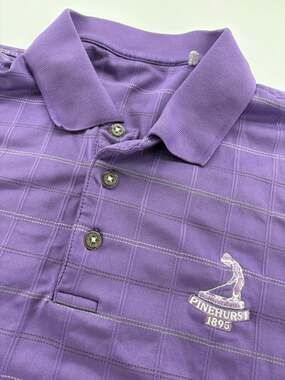 Pinehurst Mens L Golf Polo Purple Windowpane Putter Boy 1895 Logo Buttons